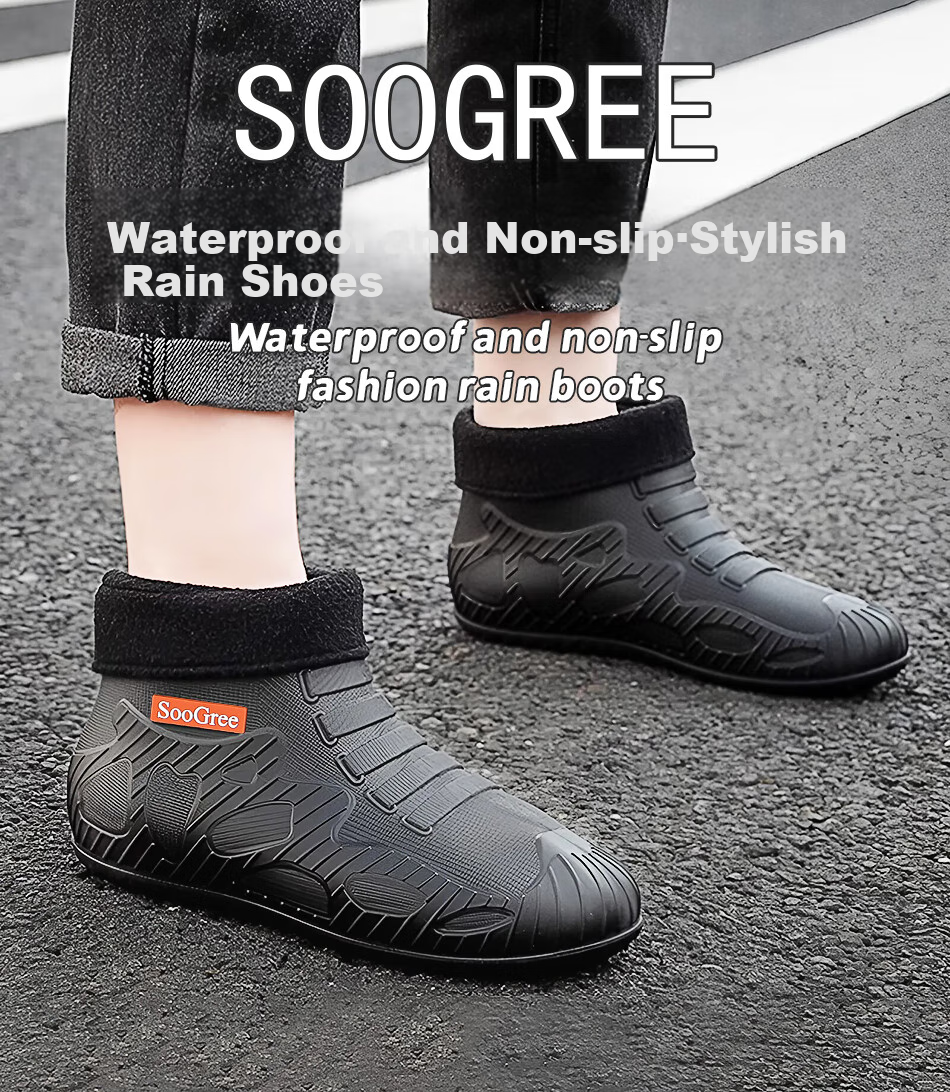 SooGree Men's Short Rain Boots, Winter Fleece-Lined, Detachable Waterproof Non-Slip Wear-Resistant Outdoor Rainy Day Travel Work Fishing Rubber Shoes 1