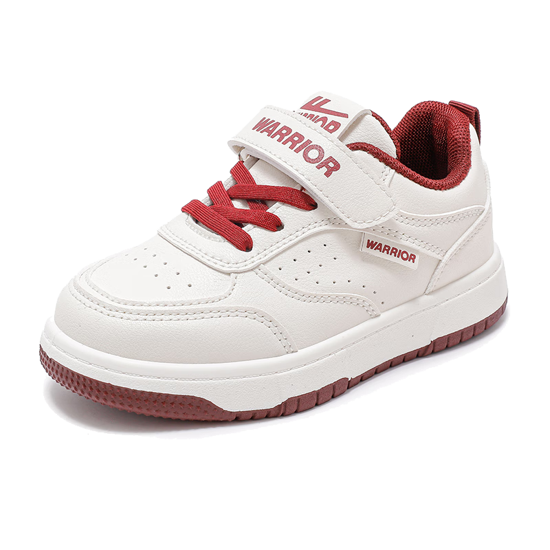 Warrior Children's Shoes Spring And Autumn Girls' Sneakers, White Casual Shoes with Soft Soles, WZ(CL)-0957 Beige/burgundy, Size 31