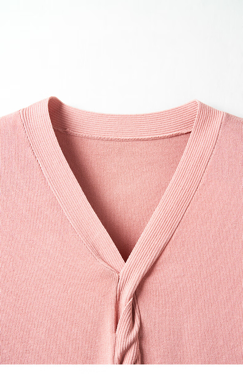 YANYEE Pink Versatile Knit Sweater for Women, 2025 Early Spring Simple Elegant Slimming V-Neck Long Sleeve Top, Pink, Size S 9