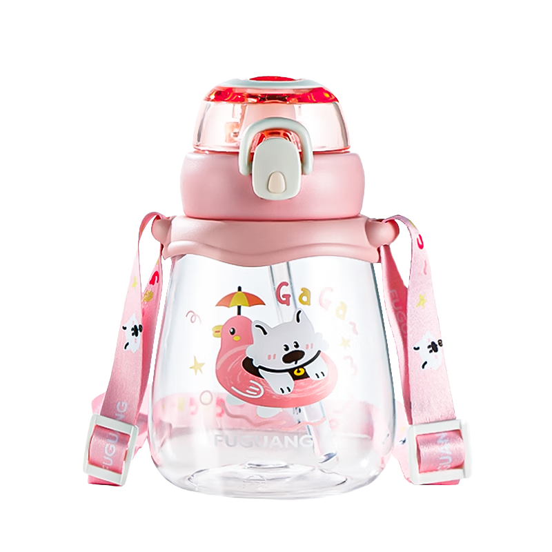 FGA Fuguang Children's Summer Water Bottle with Pop-Up Lid, Straw Cup, Tritan Shatterproof, Portable Handle Strap Water Bottle for Elementary School Students