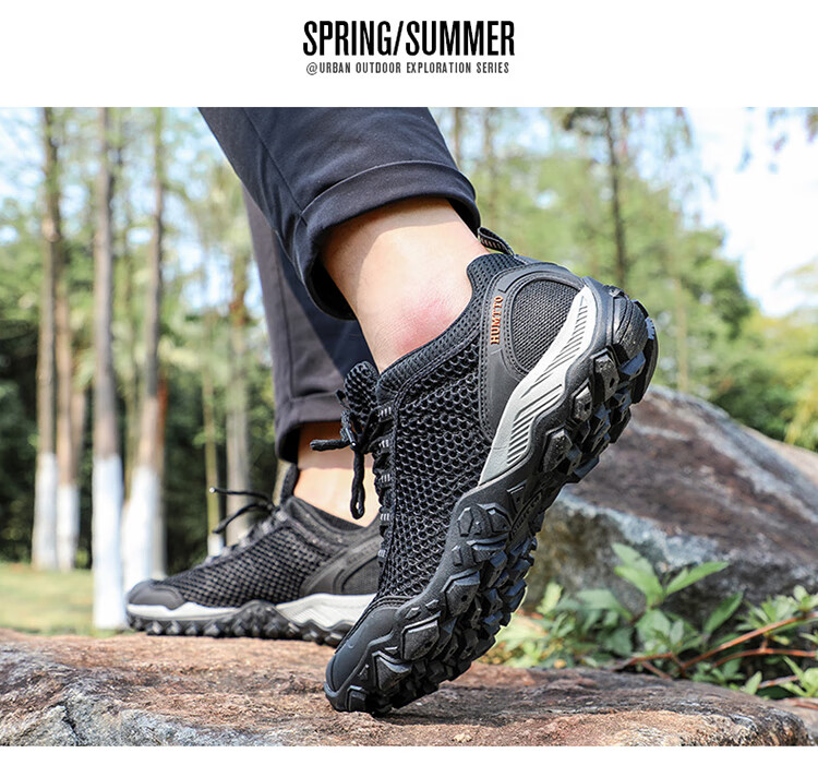HUMTTO Mesh Hiking Shoes, Non-Slip And Wear-Resistant, Men's Outdoor Climbing Shoes, Breathable Casual Men's Shoes, Black, Size 39 6