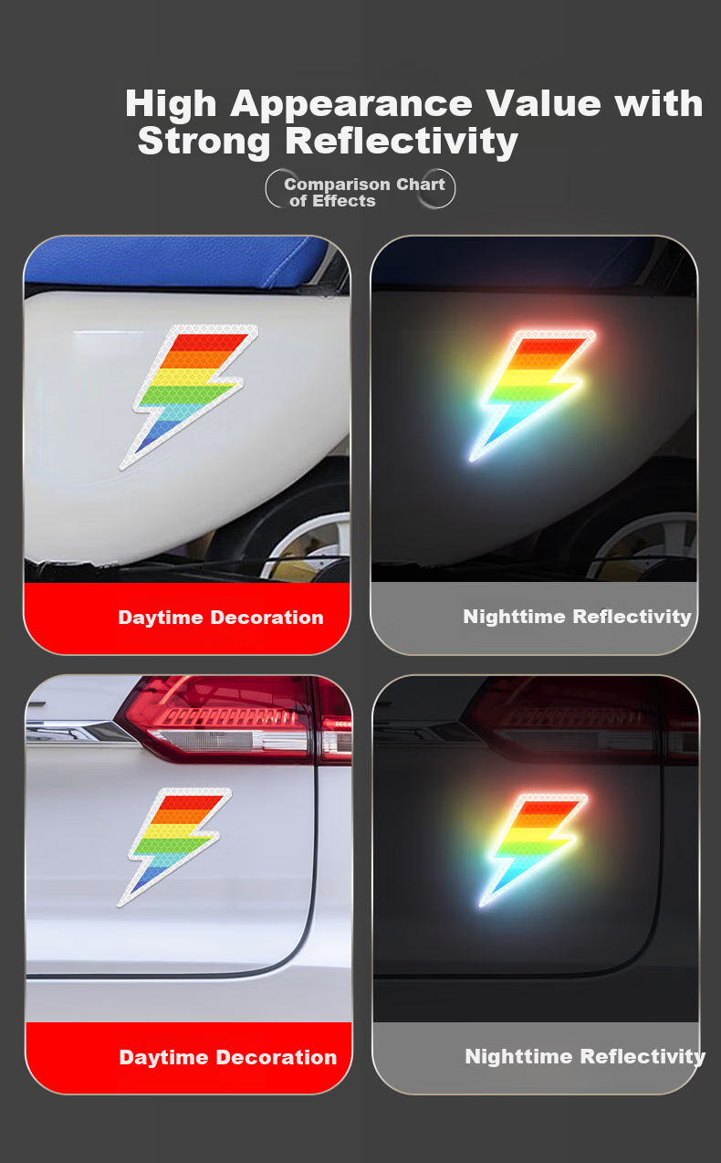 3M Reflective Warning Tape, Luminous Sticker, Electric Vehicle Motorcycle Car Scratch Cover, Diamond Grade - Dazzling Lightning, 10.2cm*10.6cm (1 Piece Per Bag) 5