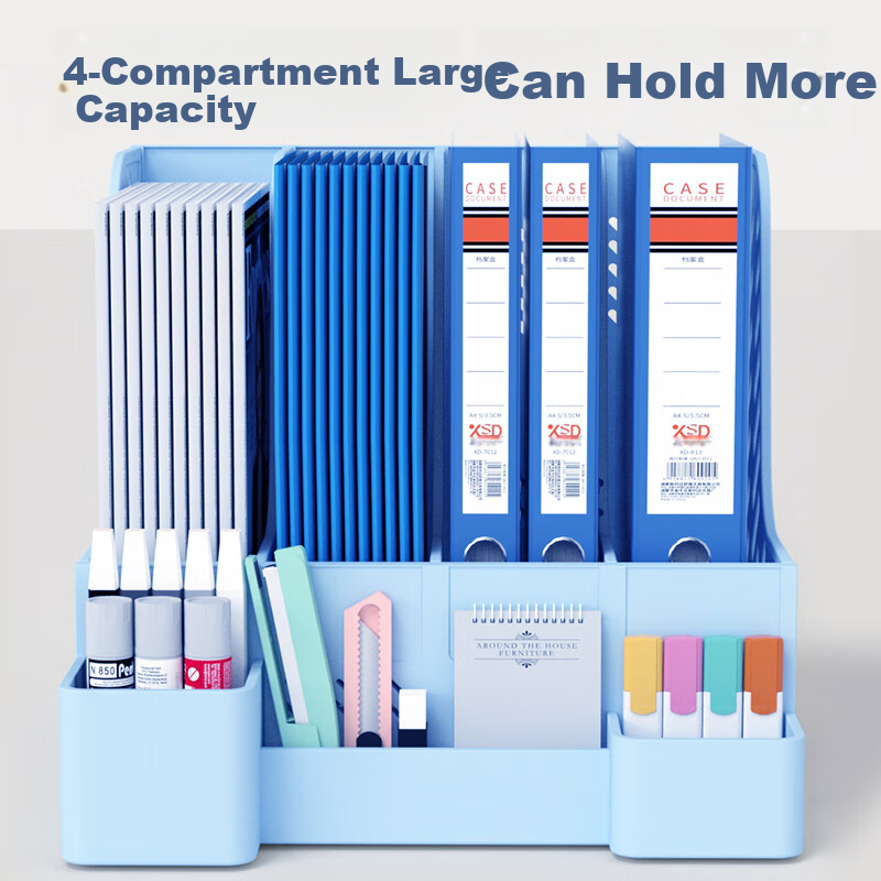 Xinshida File Organizer, Extra Thick Folder Shelf, Bookend, Office Desktop Standing File Storage Box, Basket for Organizing Documents And Materials, Four-Tier Multi-Layer Functional Pen Holder, Supplies, Gree 8