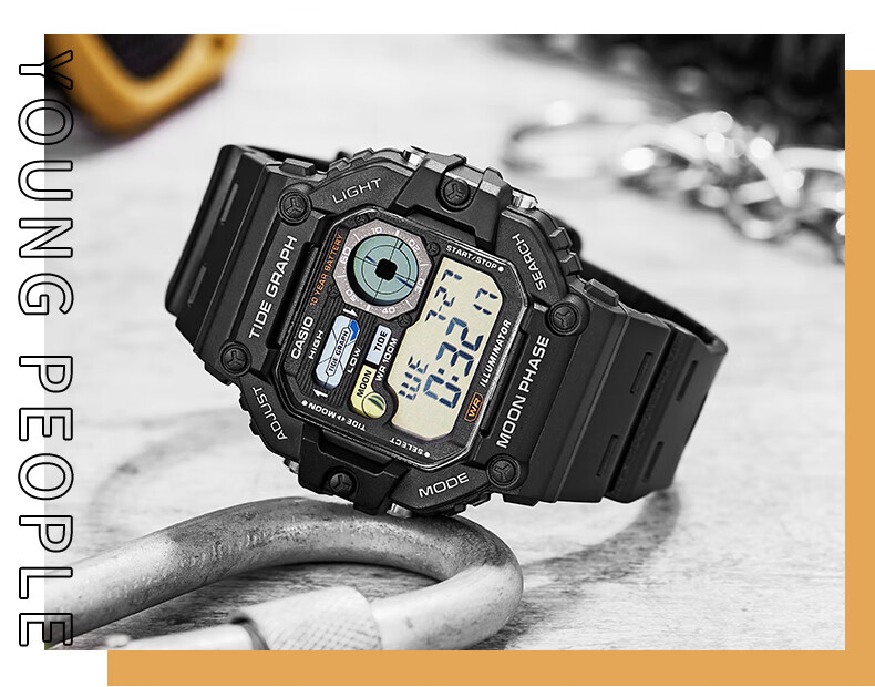 Casio Watch, Sports Square Dial, Retro Student Watch, WS-1400H 12