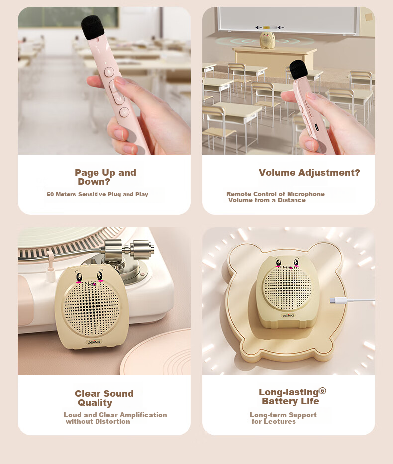 ASiNG T11 Wireless Lavalier Amplifier, Teacher-Specific Handheld Microphone, for Teachers' PPT Presentations, Page-Turning Microphone, High Volume, Anti-Howling Speaker 4