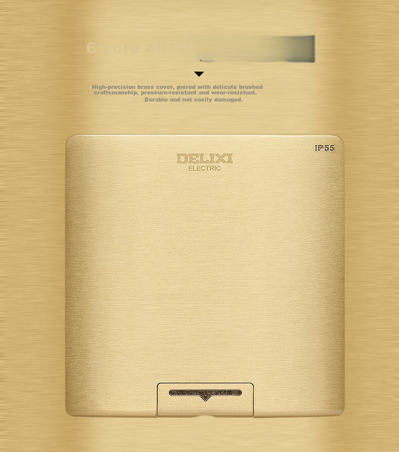 DELIXI Switch Socket, Gold Five-Hole Copper Floor Socket, Flip-Cover Waterproof Floor Socket (Including Concealed Box) 4