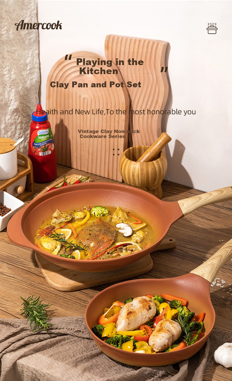 Amercook Alfitat Clay Pot Set, Non-Stick Wok, Flat-Bottom Frying Pan, Amier Cookware Two-Piece Set, Suitable for Induction And Gas Stoves 1