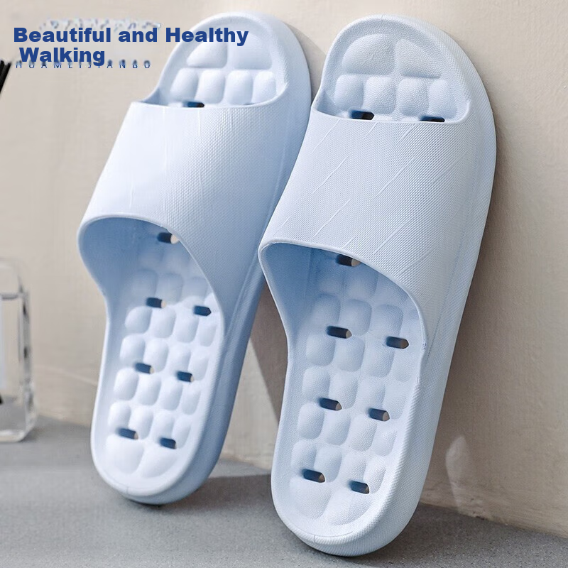 Huameijianbu Couple's Home Slippers, Bathroom Indoor Leak-Proof Quick-Drying Thick Sole Non-Slip Sandals HM3333 Light Blue Size 36-37