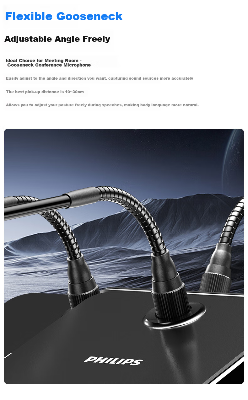PHILIPS PSE0450 U-Segment Wireless Gooseneck Microphone, AI Noise Reduction, Full-Duplex Communication, Video Conferencing, Speech, Condenser, 16-Bit 48kHz USB 6