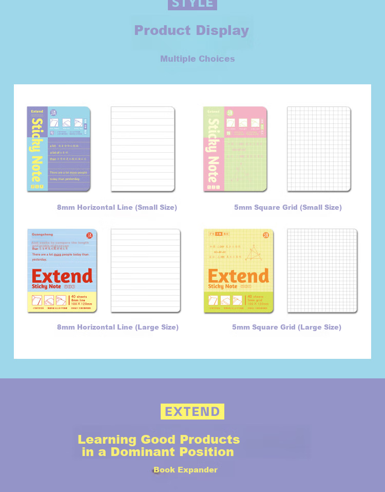Sannianerban High-Quality Expandable Sticky Notes, 40 Sheets/stack, High-Adhesive Student Memo Pads, Expandable Stickers for Notes, Reusable Office Supplies, Message Pad, Horizontal Stripes (Small Size) 2