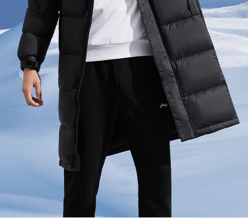 Li-Ning Long down Jacket, Table Tennis Wear, Thickened Warm Windproof Coat, Unisex Style, Black, Size M 13