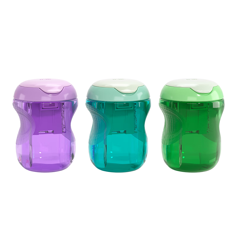 M&G Stationery Ergonomic Thick-Thin Three-Hole Pencil Sharpener, Portable Transparent Large Chip Box, School Supplies, Blue APS912G0