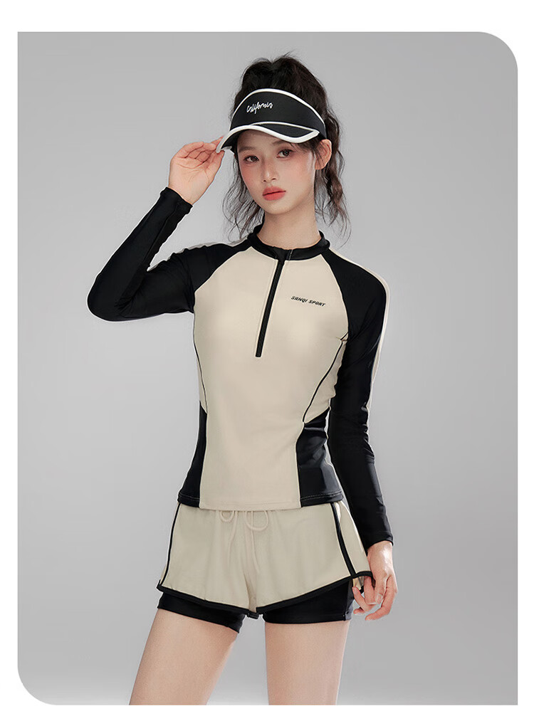 Sanqi Women's Two-Piece Swimsuit with Long Sleeves, Plus Size, Tummy Control, Slimming, Conservative Boyshort Style for Hot Springs, Surfing, Snorkeling, Swimming 3XL 10