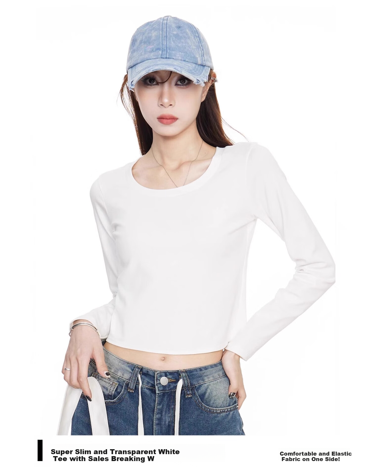 NOME Long-Sleeve T-Shirt for Women, New Early Autumn Style, Hot Girl Inner Wear, Short High-Waist Top, White, XL 2
