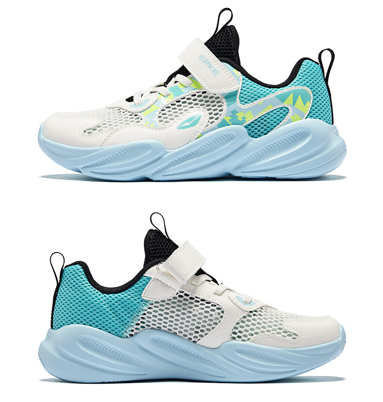 ERKE Children's Shoes, Boys And Girls Big Kids Sports Shoes, Children's Summer Breathable Running Shoes, Micro-Crystal White/light Oxygen Blue, Size 36 49