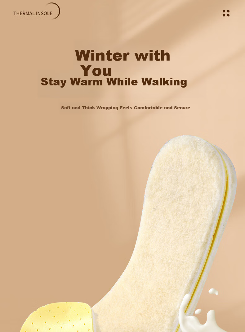 FOOTOPPO Latex Wool Insoles for Women, Winter Cold-Proof Warm Fleece-Lined Insoles for Men, Thick Soft-Soled Fleece Linings for Winter 3