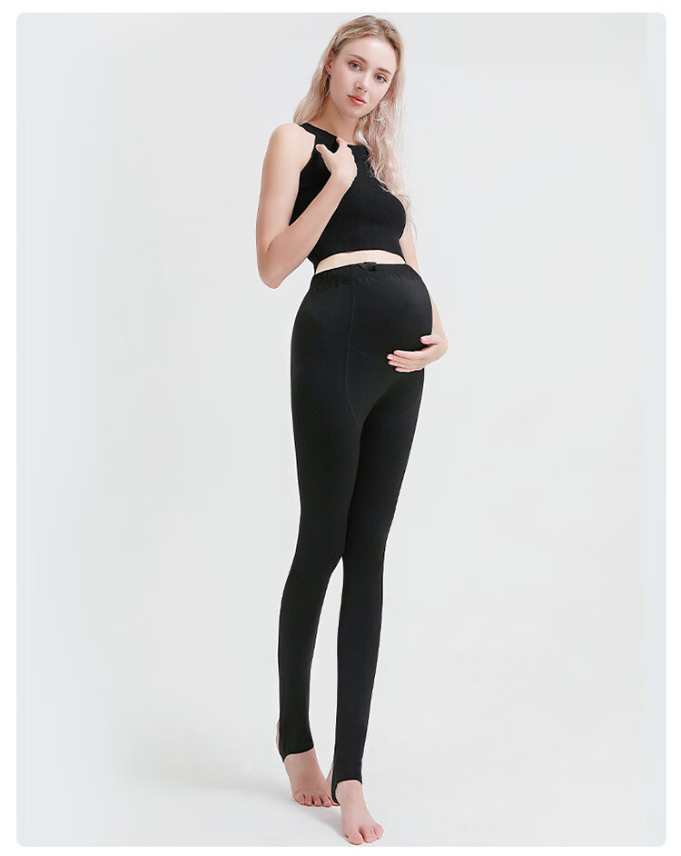 Langsha Maternity Leggings Spring and Autumn Thin Outerwear One-piece Adjustable Belly Support Fleece-lined Tights Black with Foot 15