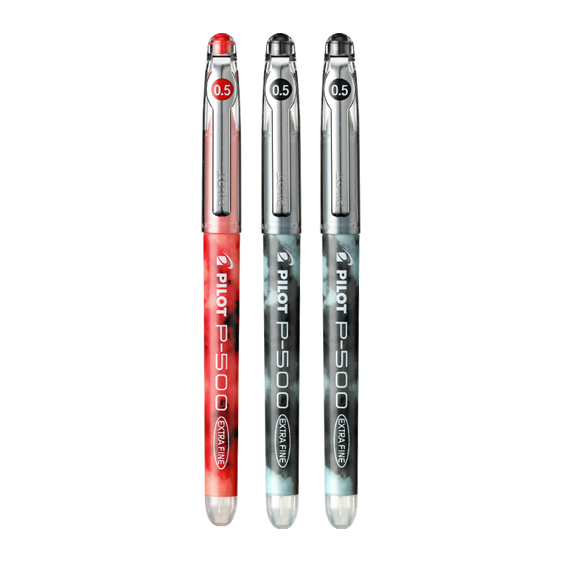 PILOT P500 Black Gel Pen, Signature Pen, Ink Pen, 0.5mm Direct Liquid Rollerball Pen, Stationery Set, Office Supplies, Exam Writing Pen, High Aesthetic Value (2 Black 1 Red), 3-Pack