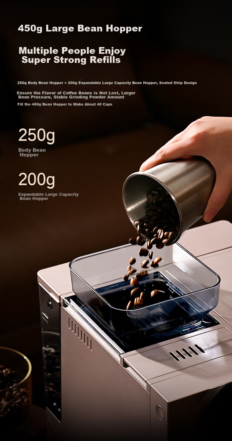 Casarte Casarte Gold Cup Pro Italian Fully Automatic Coffee Machine for Home/office, 19bar Pump Pressure Grinding All-In Machine, AI Intelligent Extraction, Automatic Milk Frother, Bean Grinder with Touch Control EQ301E 8