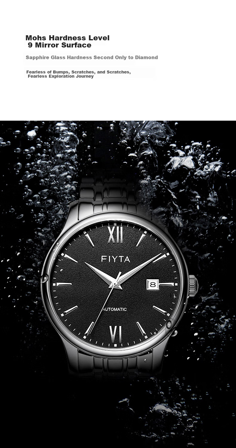 FIYTA Men's Watch, Classic Series Automatic Mechanical with Date Display, Black Dial, Steel Strap, Elegant Business Wristwatch, Holiday Gift 9