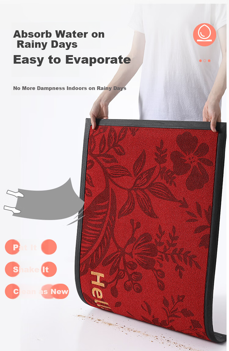 Dajiang Entrance Door Mat, Red Carpet with Embroidery, Rubber Foot Mat, Safe Entry And Exit Doormat, 80x120cm 7