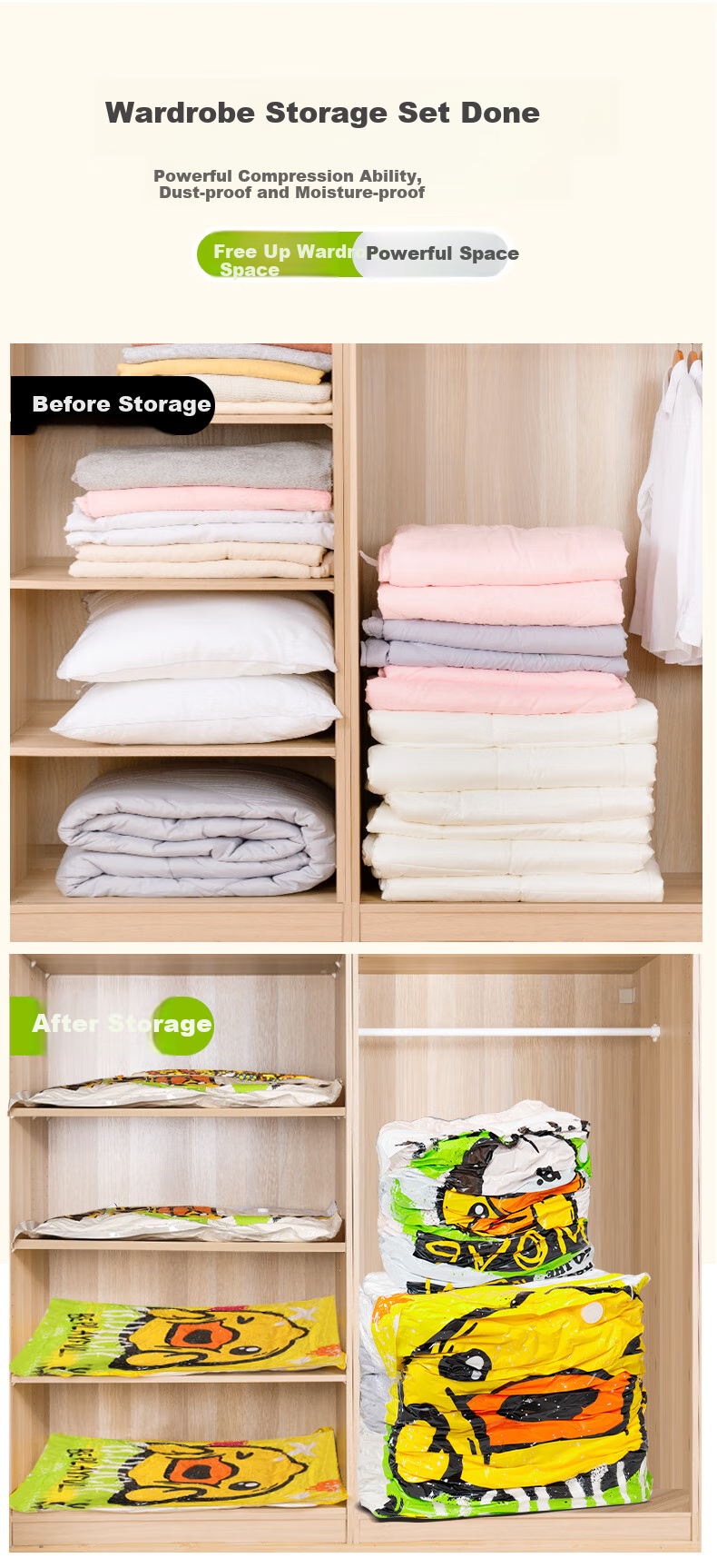 DR.STORAGE [Xiaohuan Ya Series] Vacuum Compression Storage Bags Sealing Bags 3D 8-Piece Set [Wireless Pump Version] 3