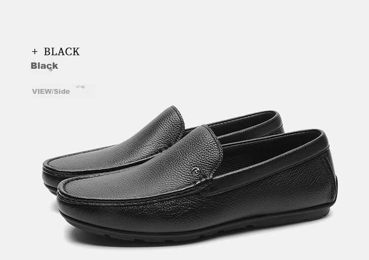 Goldlion Men's Shoes, Business Casual Deer Leather Shoes, Lightweight Slip-On Loafers, G567410232AAB, Black, Size 42 18