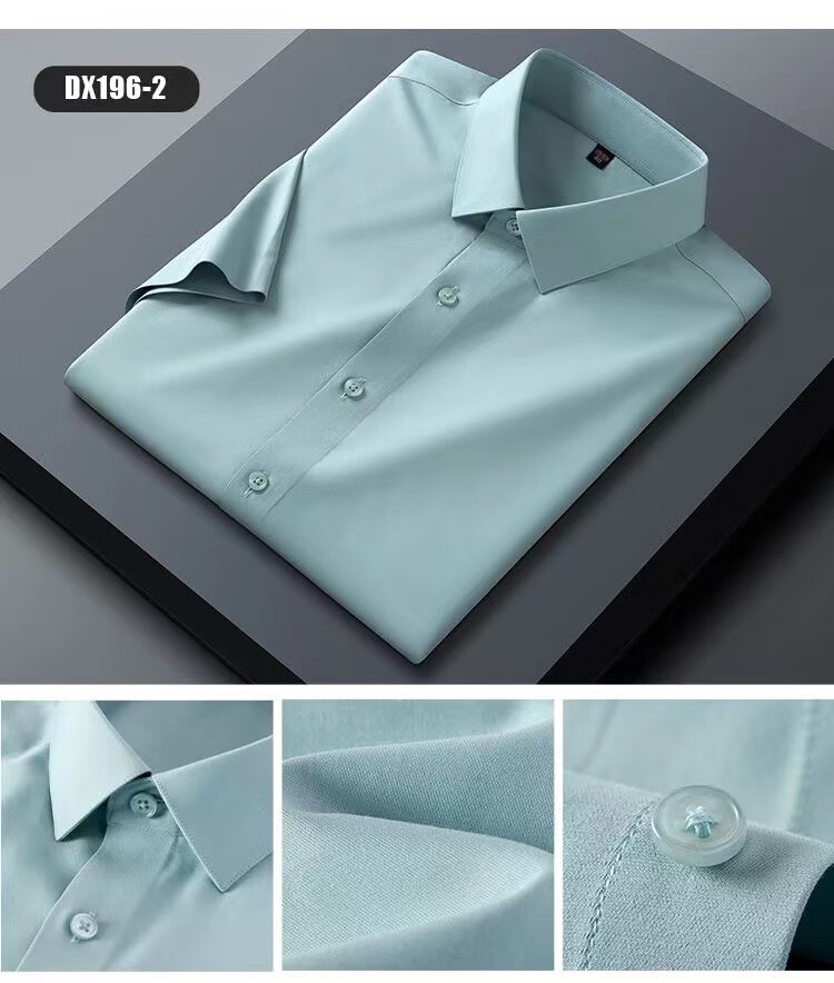 Patowa Men's White Mulberry Silk Short Sleeve Non-Iron Wrinkle-Resistant Business Casual Square Collar Shirt L 3