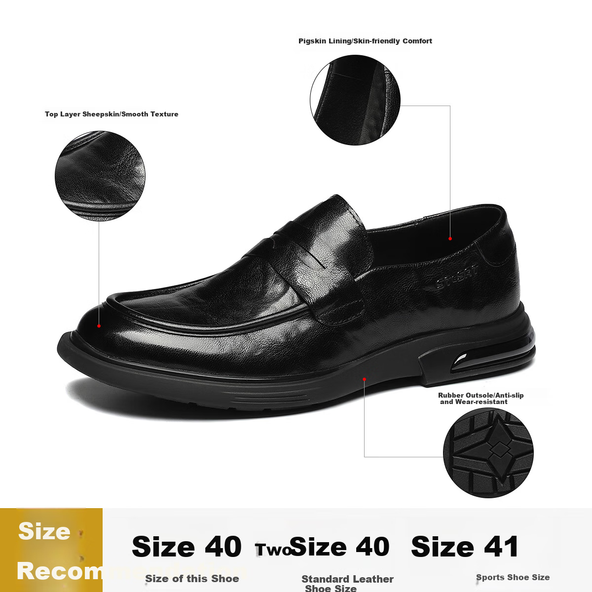 St&Sat Men's Shoes, Top-Grain Leather, Formal Business Dress Shoes, Versatile Slip-On Casual Leather Shoes for Men, Black, Size 43 7