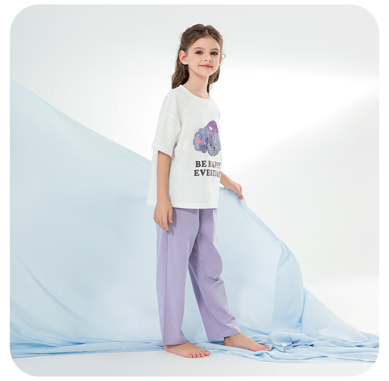 Inborn Girls' Lightweight Loungewear Set, Lyocell Short Sleeve Pajamas for Big Kids, Off-White, Size 160, Model 20942 9