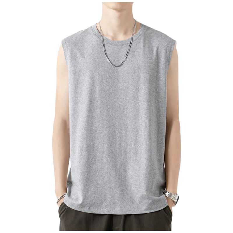 LangSha Wide-Shoulder Tank Top for Men, Pure Cotton Sleeveless Sports Vest, Inner Wear for Fitness, Basketball, Running, Men's Undershirt