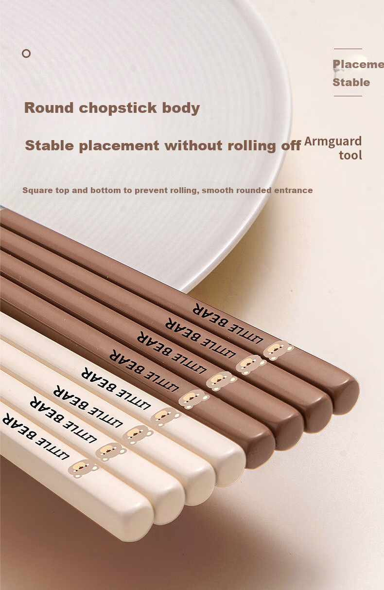 GuofengG 316 Stainless Steel Chopsticks, Non-Slip Heat-Resistant Anti-Mold Household Public Chopsticks Cartoon Tableware Bear Chopsticks 5 Pairs Set 8