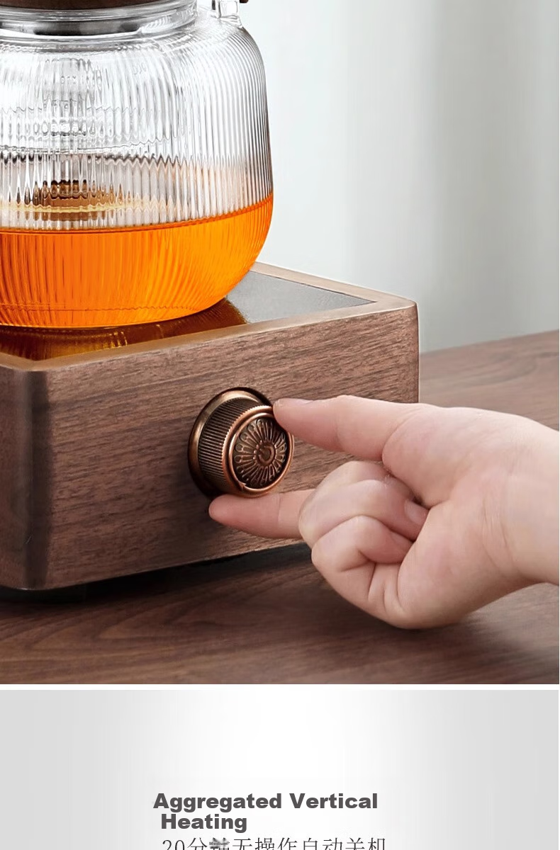 Shangyanfang Walnut Wood Tea Maker, Small Office Single-Person Glass Teapot, Water Kettle, Home Tea Brewing Set 3