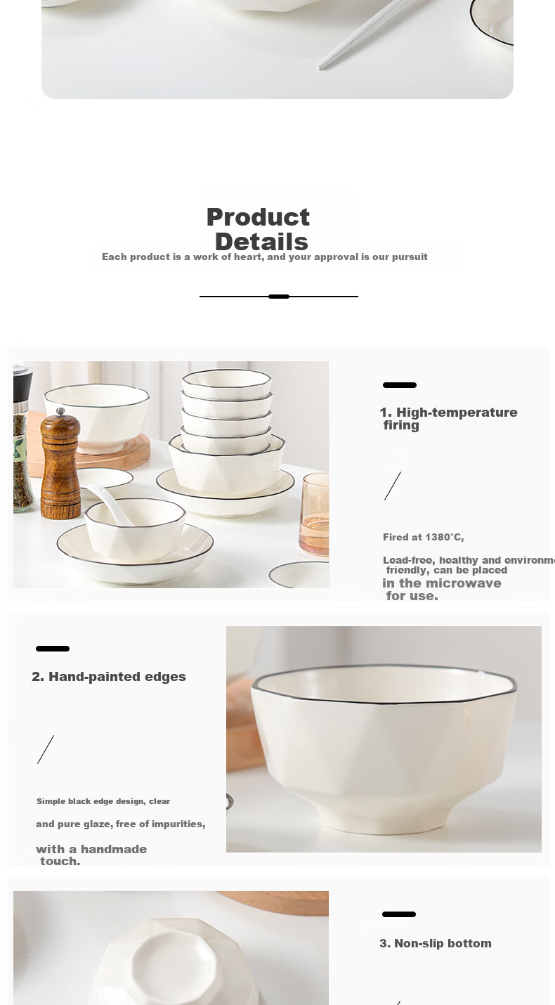 Jieyajie Ceramic Bowl Set, 4.5-Inch High-Foot Bowls, Ceramic Dining Bowl Set, 6 Pieces, Siwei Kongjia 8