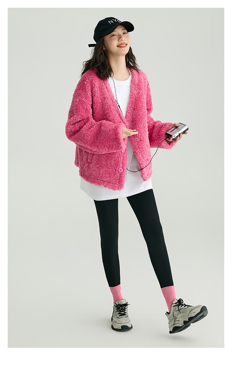 Dme Sunset Rose Knit Sweater Winter Pink Large Pocket V-Neck Energetic Sweet Girl Style Cardigan Honey Pink S 2
