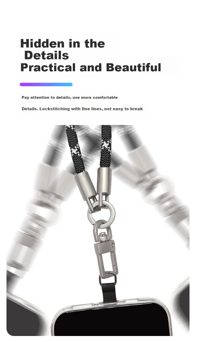 ALittleFlower Phone Lanyard Neck Strap Crossbody Thickened Accessory Case Outdoor Anti-Theft Cord Sports Travel Hiking Camera Phone Chain Strap Suitable for Huawei Mate80/X7 Series Black Long 2