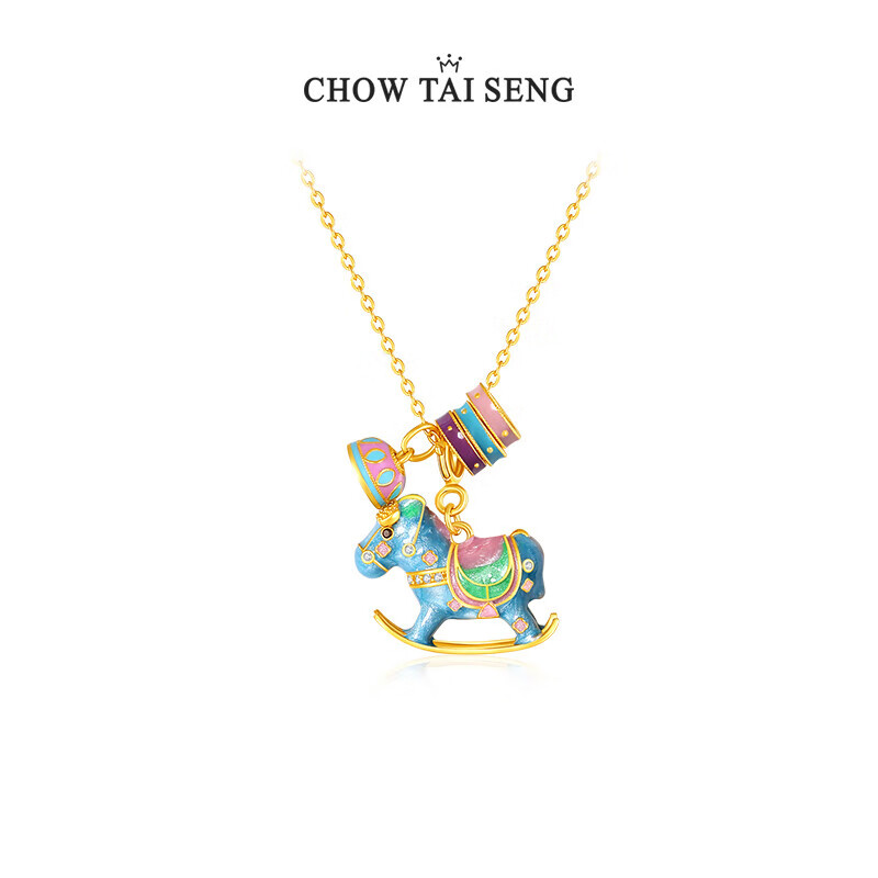 Колье CHOW TAI SENG из серебра 925 пробы с жемчугом и подвеской "Качающаяся лошадка" в стиле "Японский и корейский стиль"
