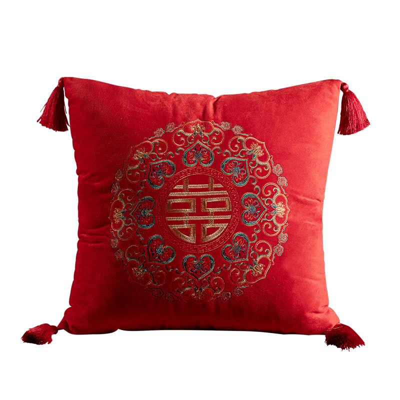 Shuixingjiafang Wedding Hug Pillow, Fiber Pillow, Bed Backrest, Headboard, Wedding Gift, Wedding Decoration, One Piece, Double Happiness Desig