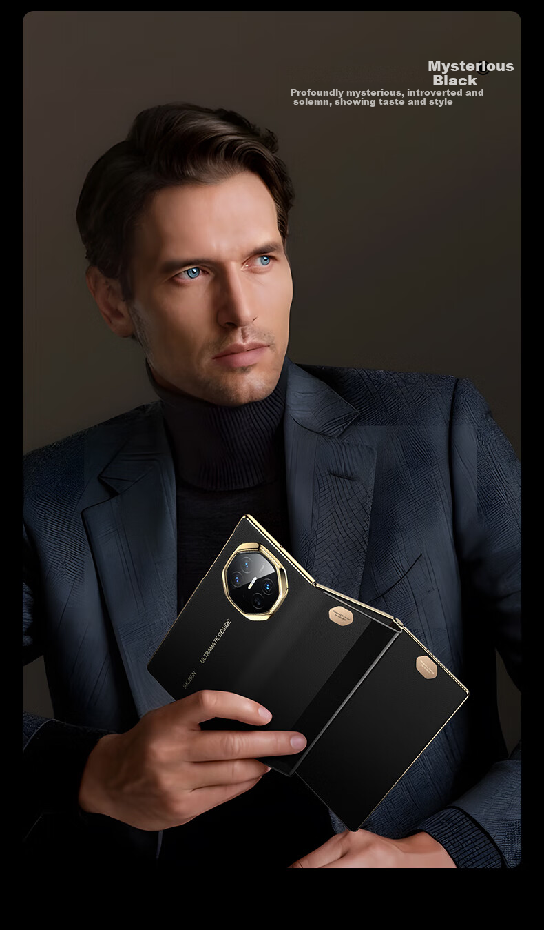 IM-CHEN [Genuine Tech Leather] Huawei Mate Xs Phone Case, Huawei XT Foldable Protective Cover, Ultra-Thin Shockproof Smart View Flip Case - Phantom Black 6