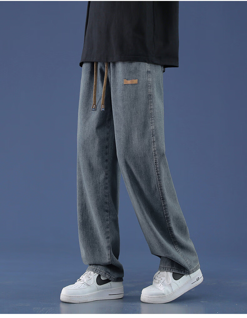 Paul Frank American-Style New Jeans for Men, Autumn Loose Straight Wide-Leg Casual Pants, Black Regular Size S 6