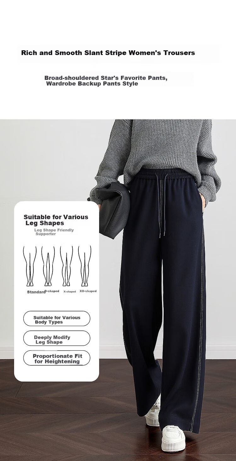 Dme Lazy Stylish Winter Thick Smooth Slanted Pattern Long Pants with Elastic Waist for Slimming Women's Casual Trousers, Purple, L 2