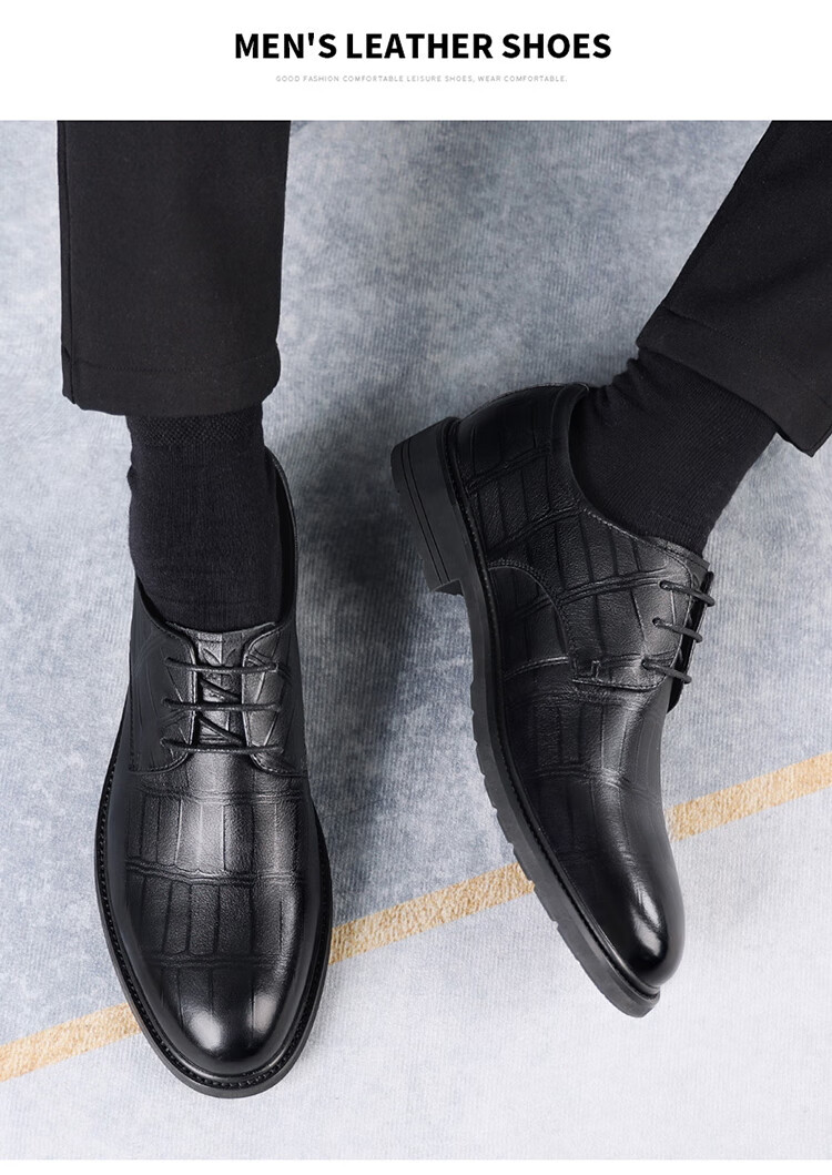 PLAYBOY Men's Shoes, Spring Soft Leather Business Commute Derby Shoes, Trendy British Style Formal Dress Pointed Casual Leather Shoes for Me 2