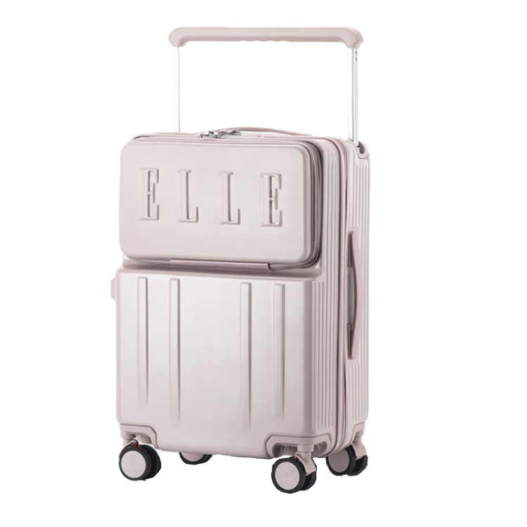 ELLE Front-Opening Suitcase with Wide Handle, Large Capacity Travel Zipper Case, Fashionable Password Lock Luggage, Carry-On Size, 20 Inches, Pink