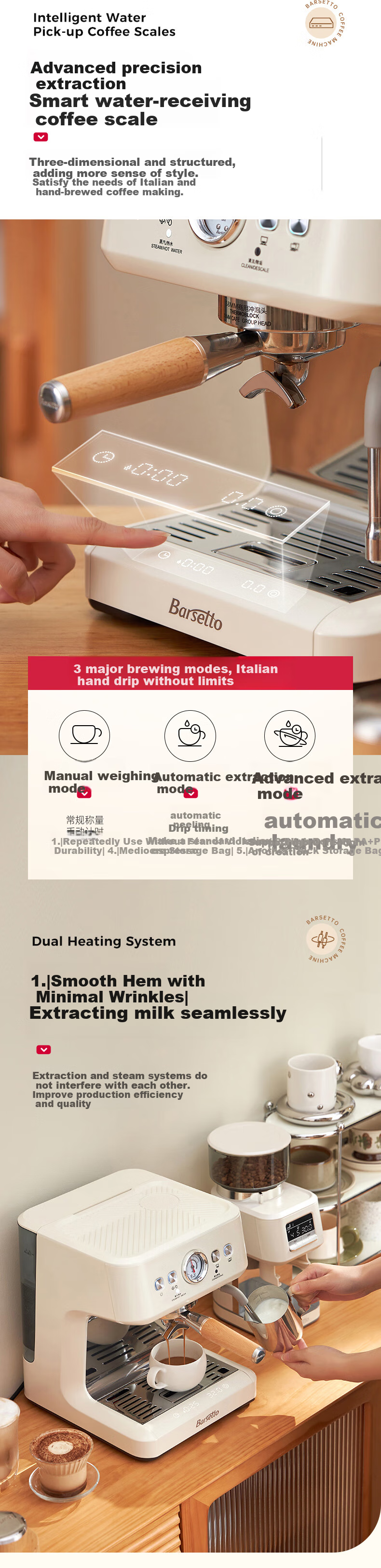 Barsetto [Mid-Autumn Festival Gift] Baishengtu Coffee Machine, Small Italian Semi-Automatic Home Use, Dual Heating Dual Pump, Bean Grinding All-In Espresso Extraction, Detachable Machine, BAE-M3 Black Set 3