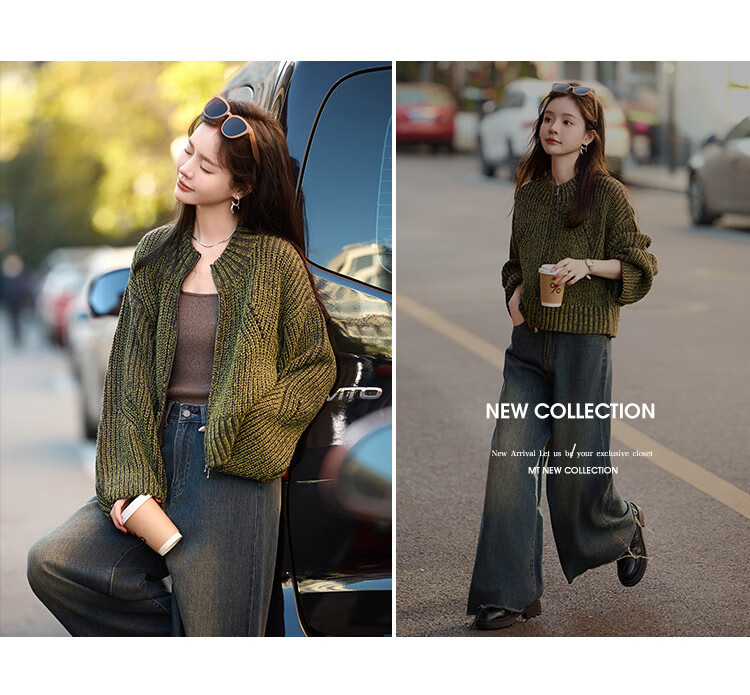 Mt [Shengbai] Winter Heavyweight Design, Chunky Knit Cardigan Short Jacket for Niche Desig 5