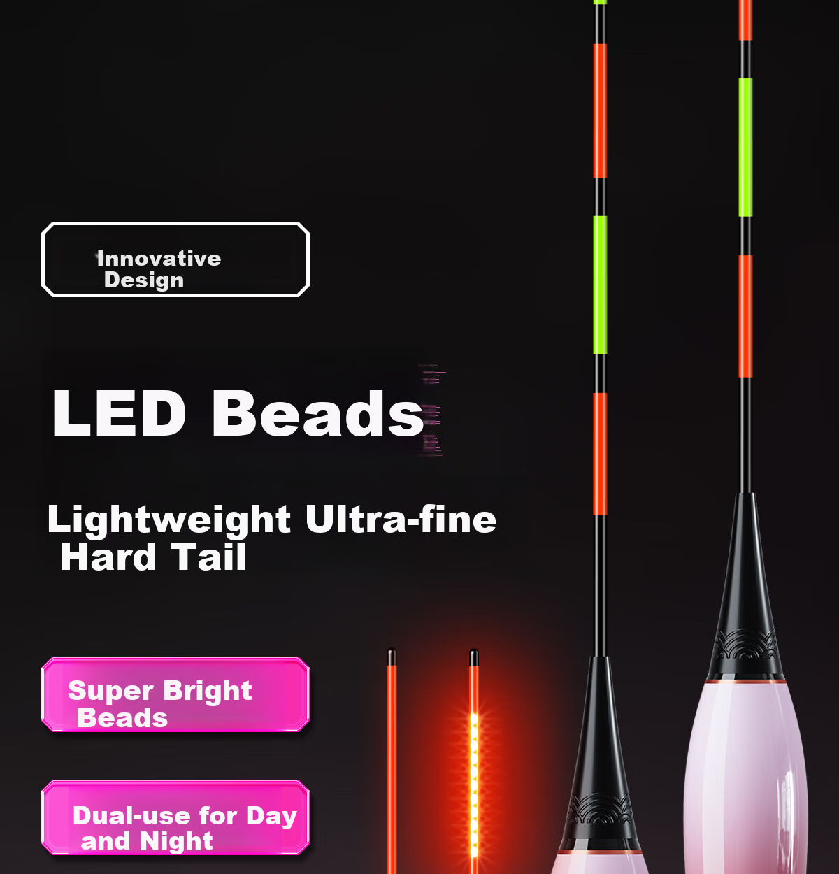 Chuanze LED Hard Tail Night Fishing Float, Carp Float, Light Bead Tail, Ultra-Bright High-Sensitivity Night Fishing Float, Bite-Sensing Color-Changing Electronic Float, EB1-2 1