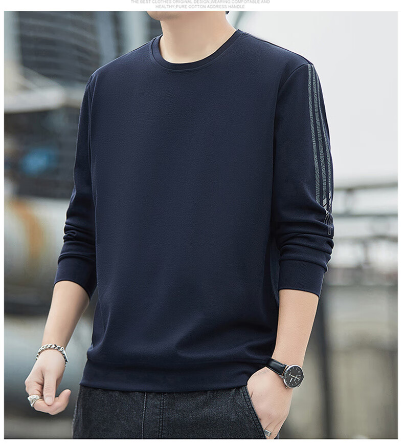 ROMON Men's Sweatshirt, Spring And Autumn Round Neck Loose High-End Long-Sleeve T-Shirt, Comfortable Base Layer Jacket for Men, 8939 Dark Gray 2XL 13