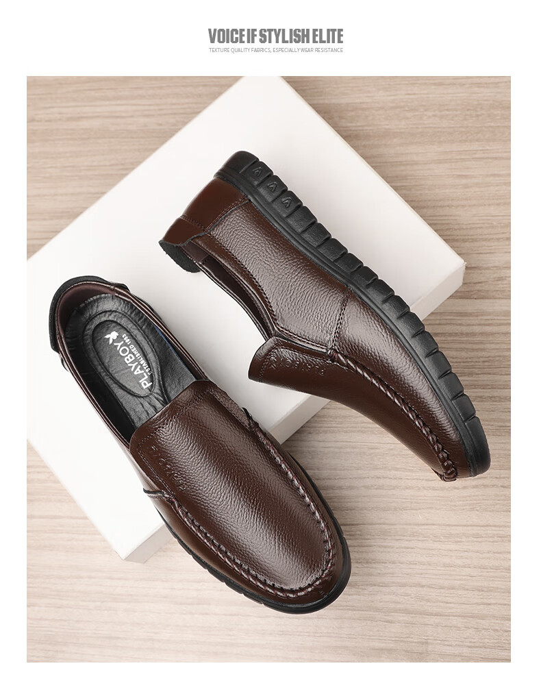 PLAYBOY Men's Shoes, Spring And Autumn New Style, Middle-Aged And Elderly Dad Shoes, Slip-On Men's Shoes, Business Casual Leather Shoes, Black, Size 45 2
