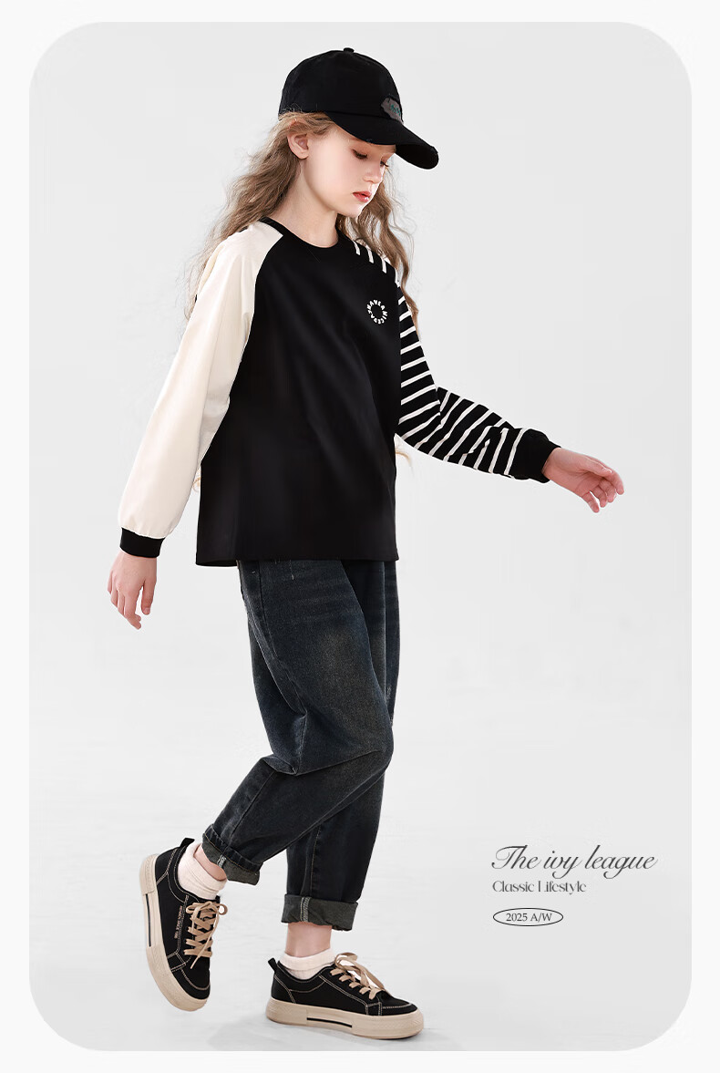 Duomiaowu Girls' Long-Sleeve T-Shirt, Spring And Autumn Top, Outdoor Children's Clothing, Stylish Base Layer for Kids, 910119 Black, Size 140 5
