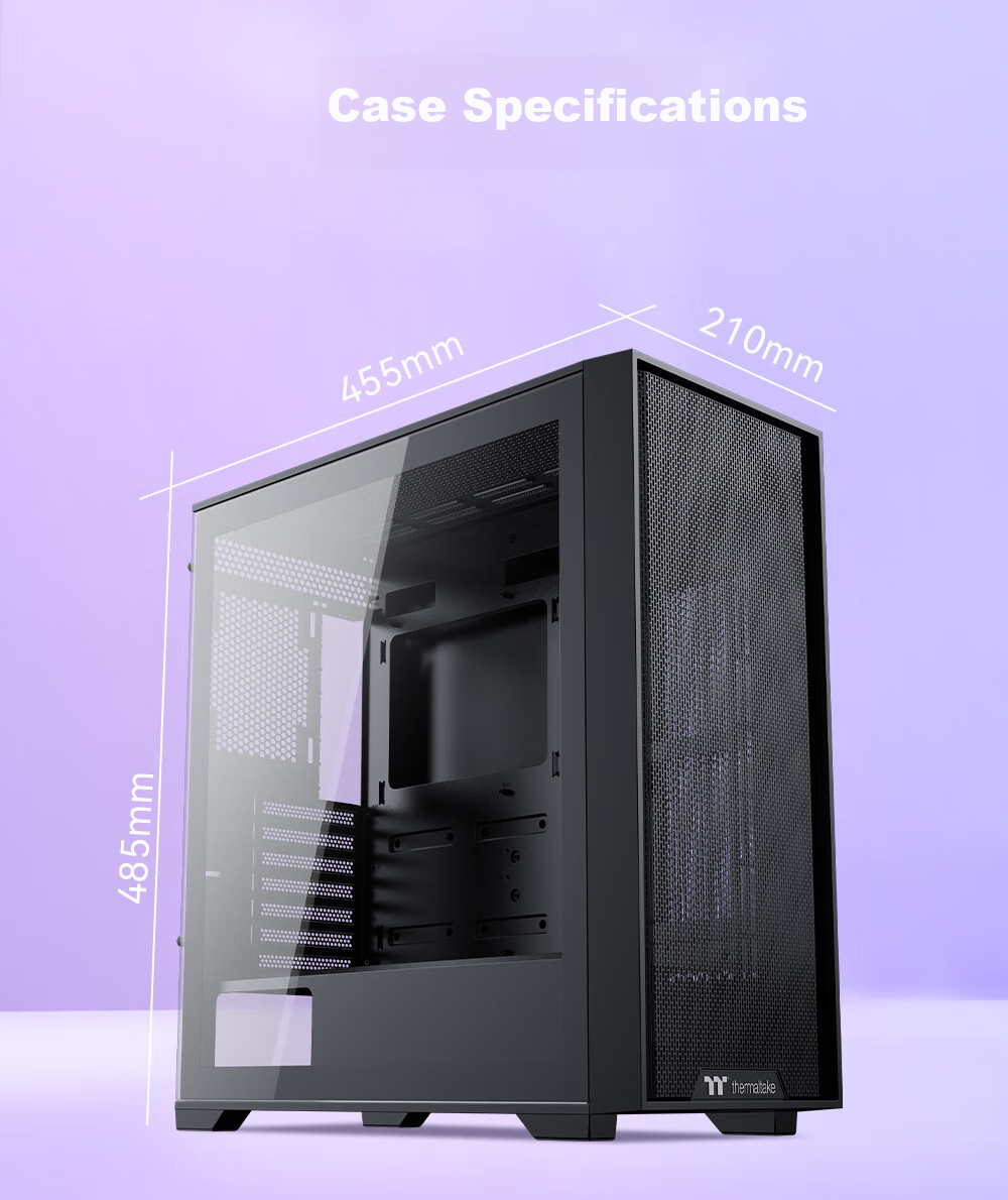 Thermaltake (Tt) Steel Shadow Wind S Black Case Water-Cooled Computer Tower (Supports EATX/Tempered Glass Side Panel/Supports 360mm Water Cooling/High Compatibility/4090 Graphics Card) 16